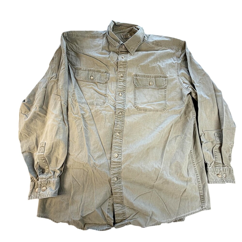 L.L.Bean Shirt Mens LT Green Twill Long Sleeve Button Front Pockets Casual